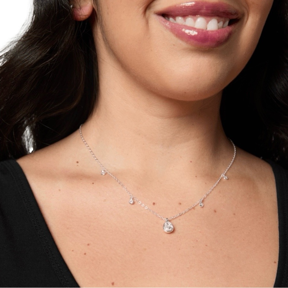 Ettika Silver Necklace with Crystal Charms NEW
